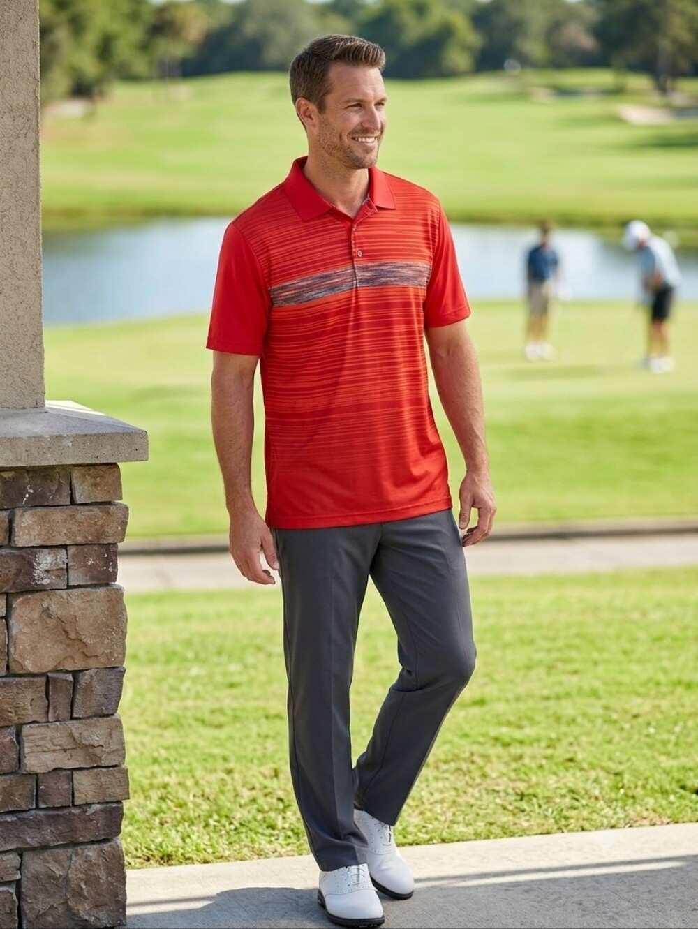 PGA Tour Men's Short-Sleeve Polo Shirt in Red - Performance Golf Style, Size XL
